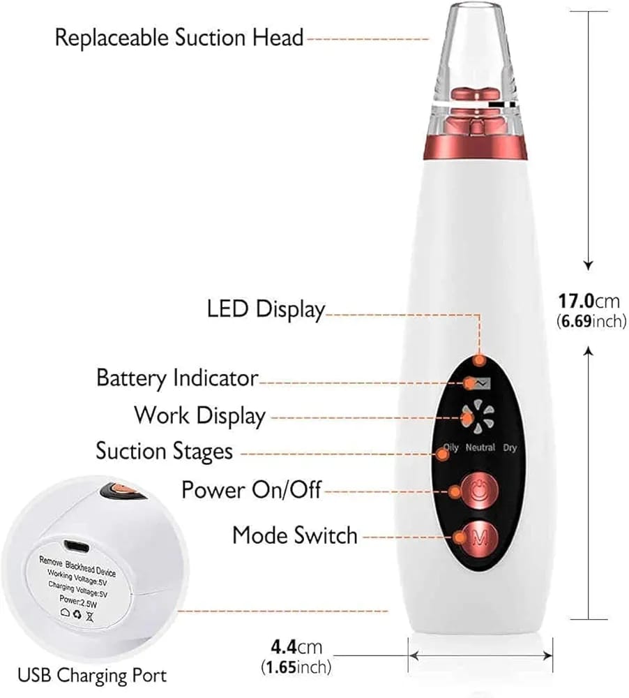 Blackhead Remover Vacuum – Deep Pore Cleaner with 3 Suction Levels & 7 Heads