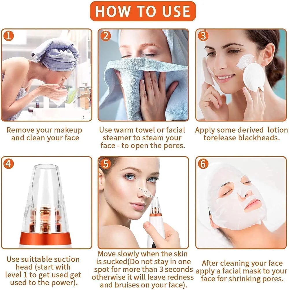 Blackhead Remover Vacuum – Deep Pore Cleaner with 3 Suction Levels & 7 Heads